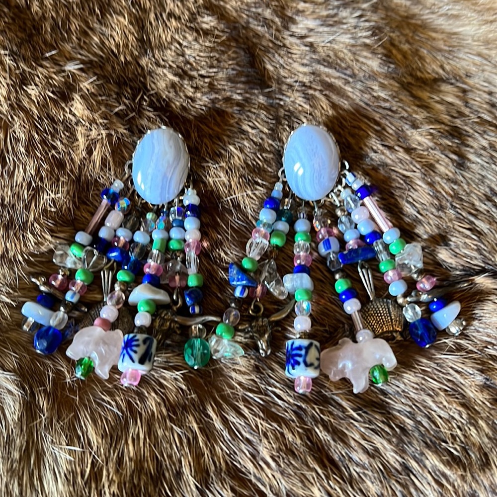 Handmade BLUE LACE Agate Cabochon Earrings